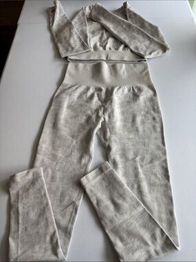 Seamless High-Waist Ribbed Leggings - Light Beige